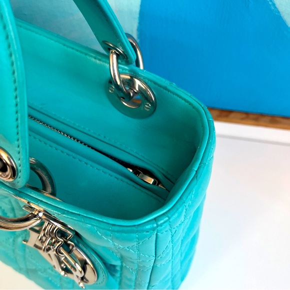 RARE Turquoise Medium Lady Dior in Vintage Style Christian Dior Lambskin - Picture 2 of 16